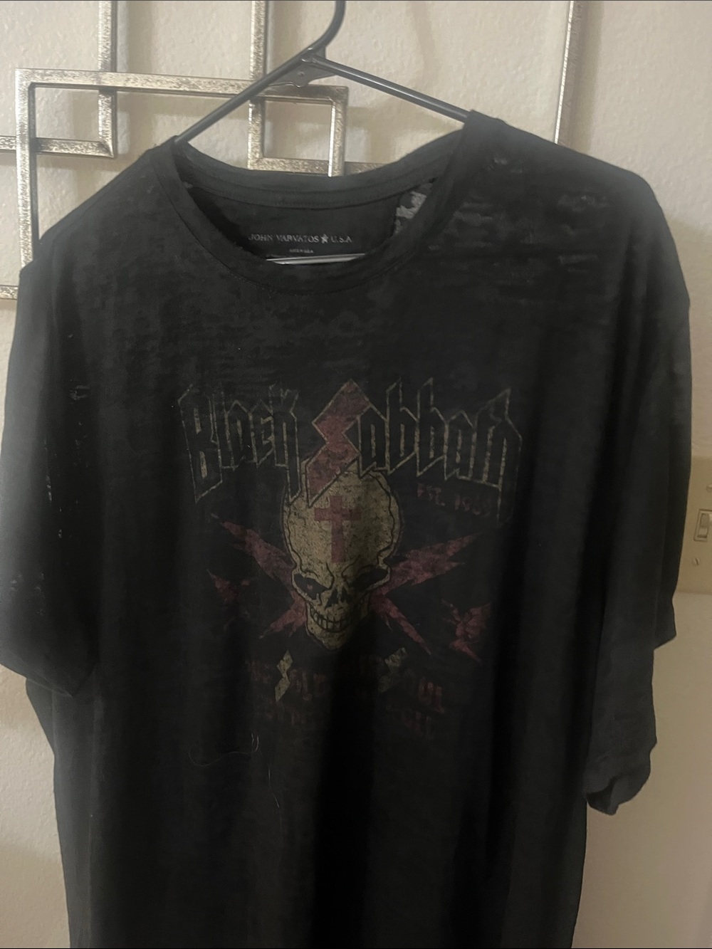 John Varvatos Black Skull Graphic Tee with Faded Red Accents